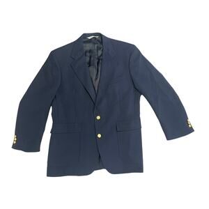 Men’s Tailored Stafford Navy Blue Blazer W Gold Accents Black lining Size L